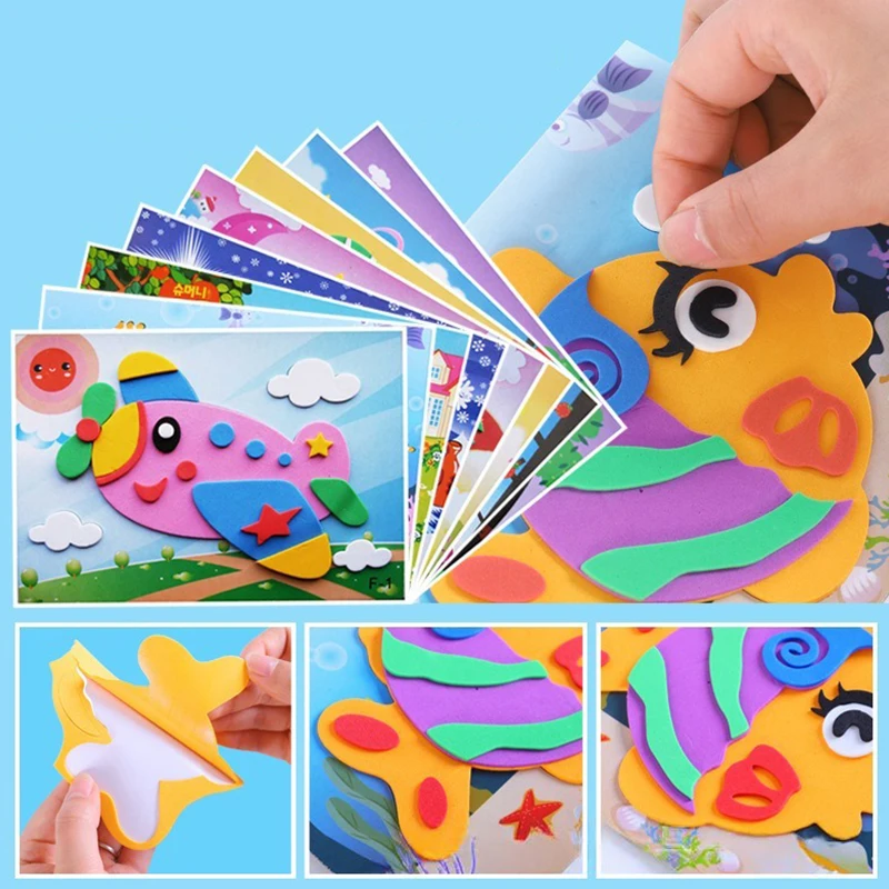 8/16Sheets Assorted Cartoon 3D EVA Foam Sticker Set Animal Vehicle Patterns Handmade DIY Stickers School Rewards Stationery ZYF