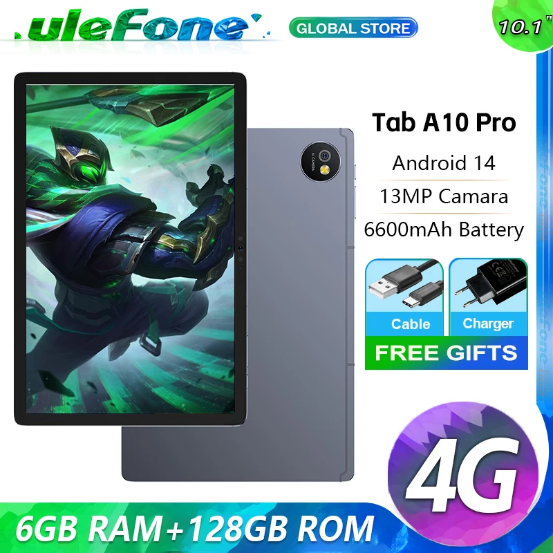 Планшет Ulefone Tab A10 Pro, 6 ГБ, 128 ГБ, экран 10,1 дюйма HD+, Android 14,6600 мАч, задняя камера 13 МП, планшет 4G, глобальная версия