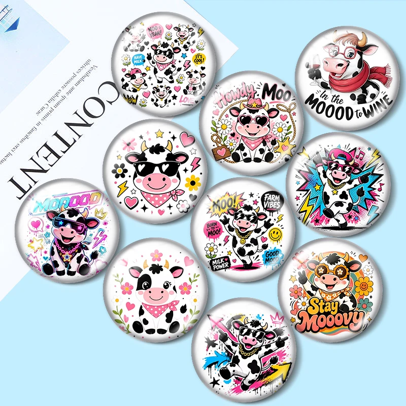 Cow watercolor 12/18/20/25mm glass cabochon  bracelet pendant rings for jewelry demo earrings back Making findings