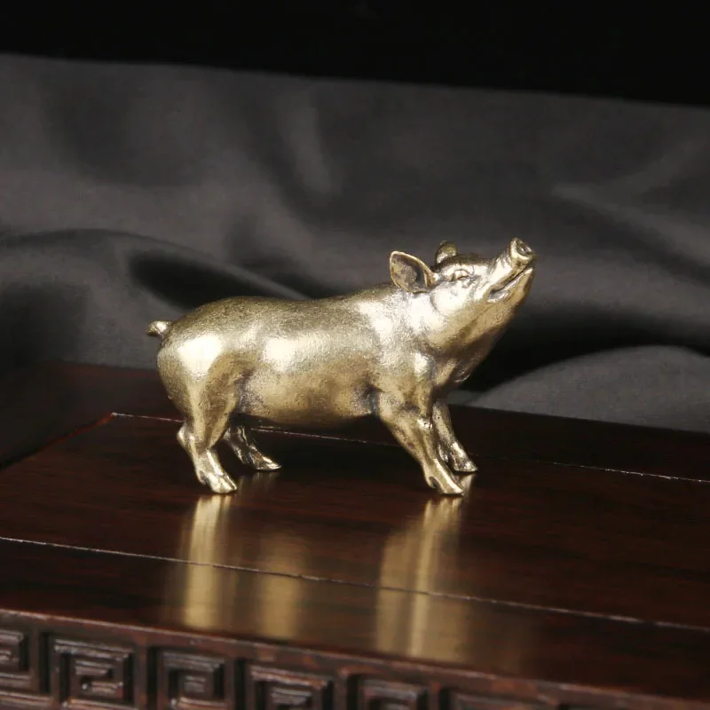 Solid Brass Pig Tabletop Ornament Twelve Zodiac Animals Pig Creative Copper Carving Crafts Decoration Old Bronze Ware Home Decor