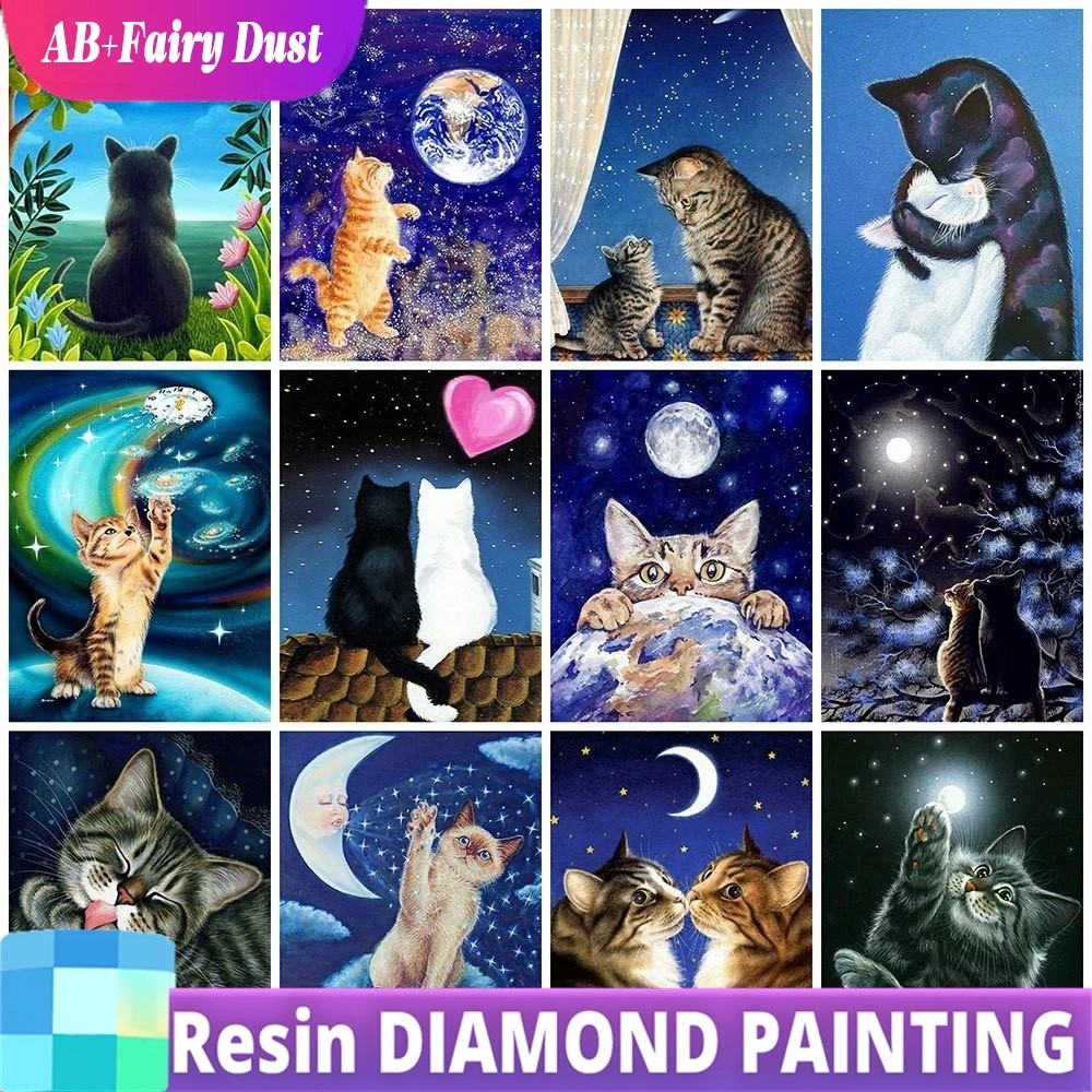 

Смола AB Фея Пыль Сверла Полный Квадратный Алмазная Картина Кошка Луна Вышивка Крестом Алмазная Мозаика Животных Горный Хрусталь Ручной Работы Хобби