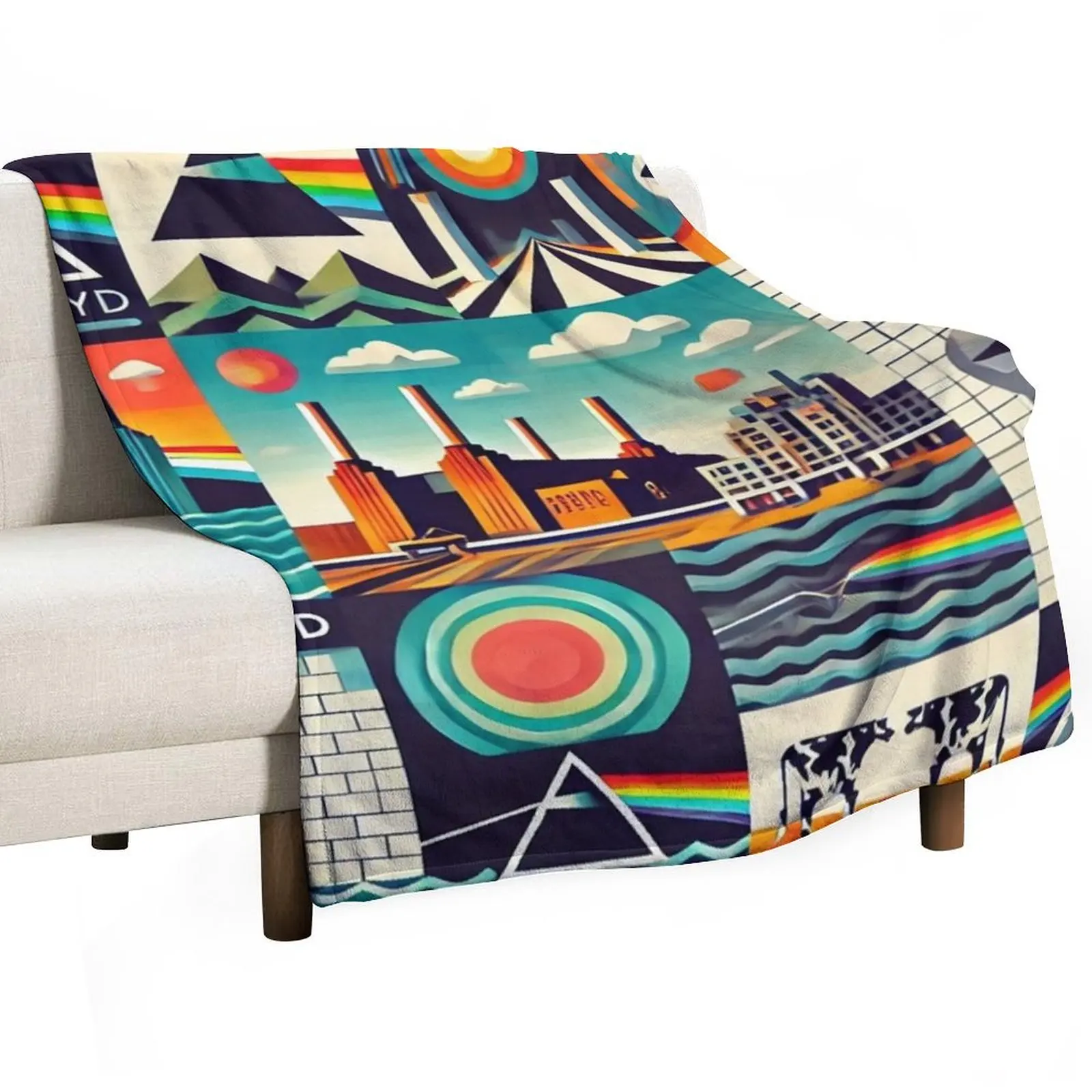 

Pink Floyd Bauhaus Style - Iconic Album Covers Pattern Throw Blanket Hairy Thermals For Travel Blankets For Sofas Blankets