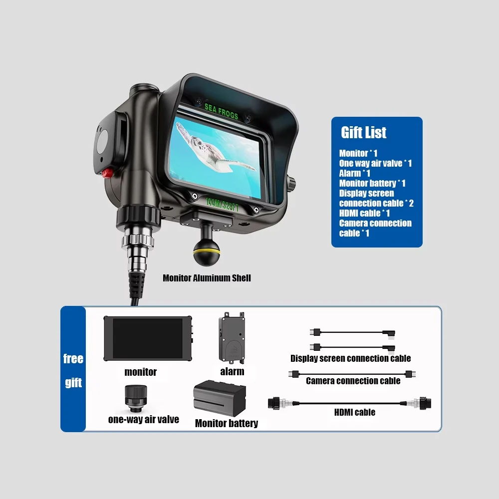 100m waterproof case For monitor Professional diving equipment Compatible with Seafrogs aluminum alloy shell
