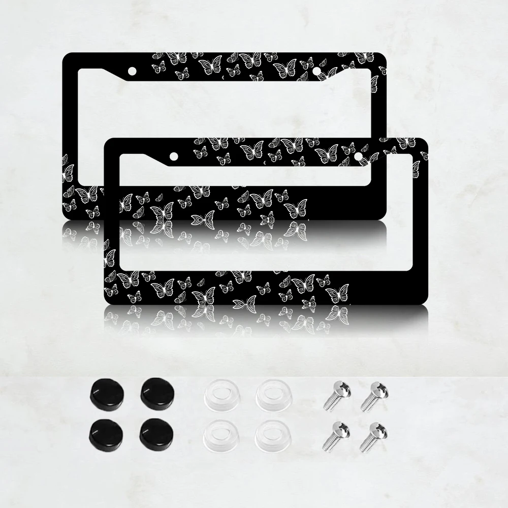 إطارات لوحة ترخيص على شكل فراشة سوداء، غطاء لوحة ترخيص لطيف مع براغي لإكسسوارات السيارات النسائية #2