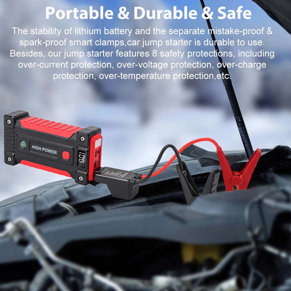 2000A Battery Jumper Starter Portable (for 6.0L Gas or 5.0L Diesel Engine), Car Battery Jump Starter LED Light/USB QC3.0
