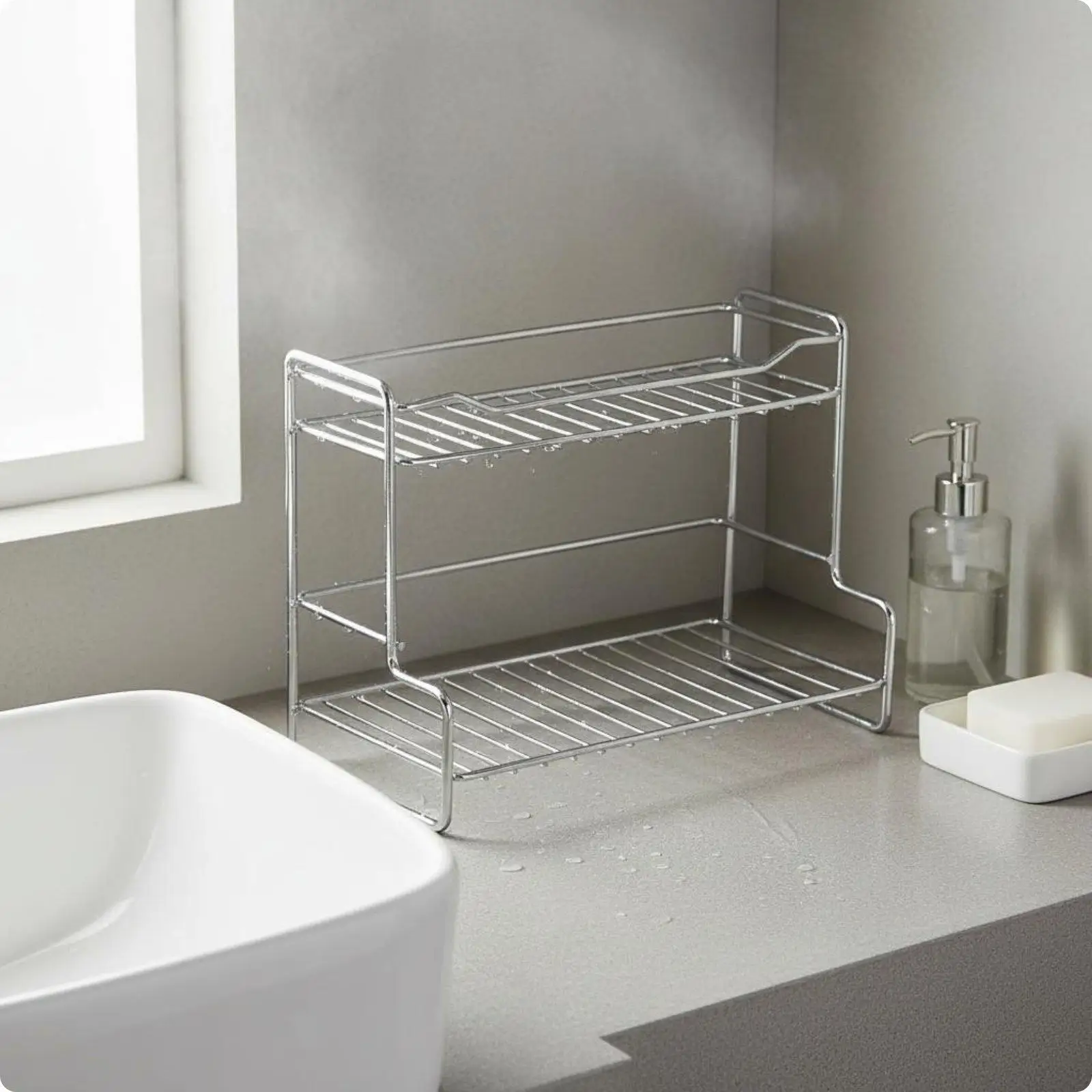 Heavy Duty Kitchen Countertop Shelf for Spice Jars and Skincare Products with Ventilated Wire Design
