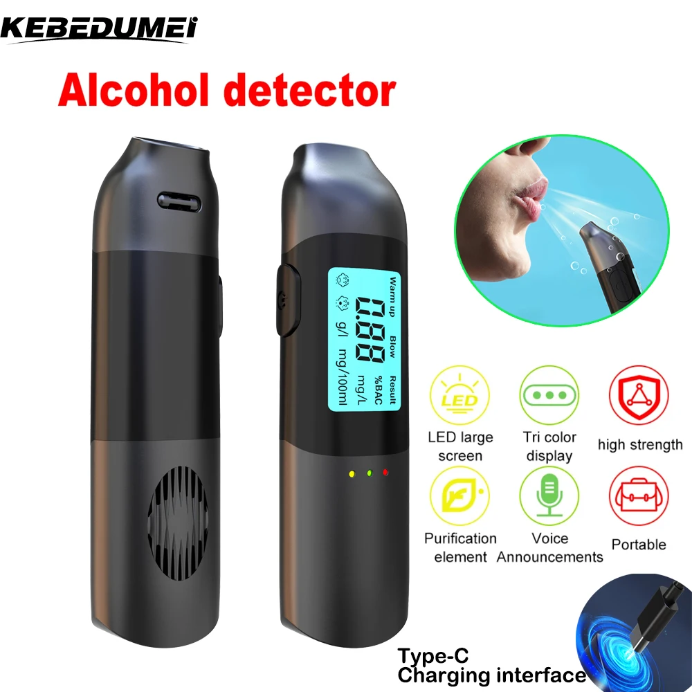 

LCD Display Digital Alcohol Tester Professional Alcohol Detector Breath Rechargeable Breathalyzer Alcotester Drunk Driving Test