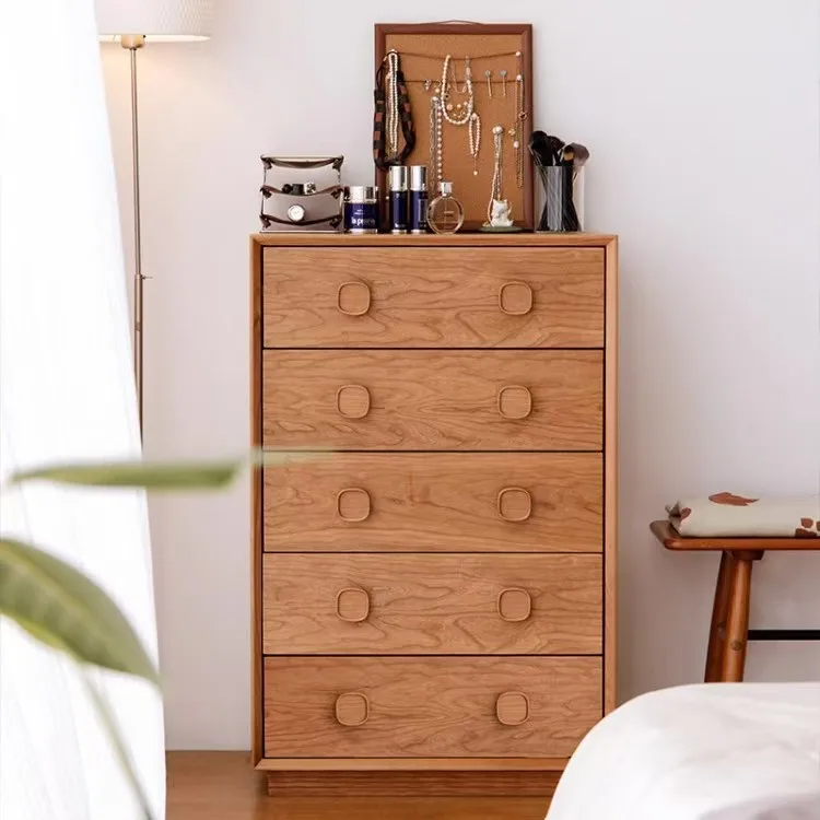 Cherry wood side cabinet, multi-function, with drawers, storage chest