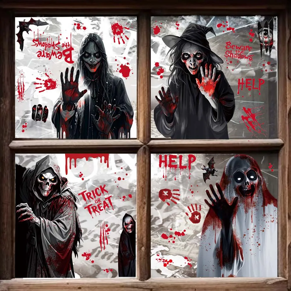 Halloween Decorations Horror Bloody Stickers Blood Skull Ghost Zombie Window Decals Halloween Party Haunted House Window Decor