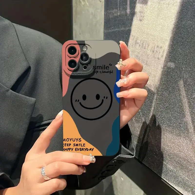 Coque de téléphone de luxe avec visage souriant, étui de protection antidérapant en TPU souple pour IPhone 16 Pro Max 15 14Plus 13 12 11 XR X/XS