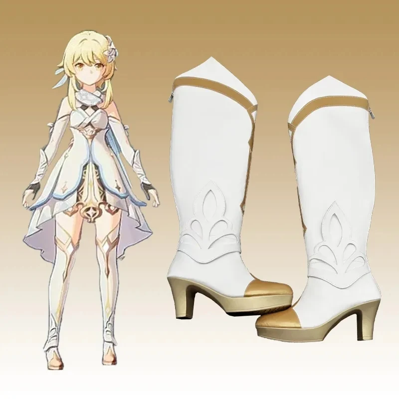 Genshin Impact Cos Reisende-Lumine Schuhe Cosplay maßge schneiderte Accessoires mittelgroße Stiefel Anime