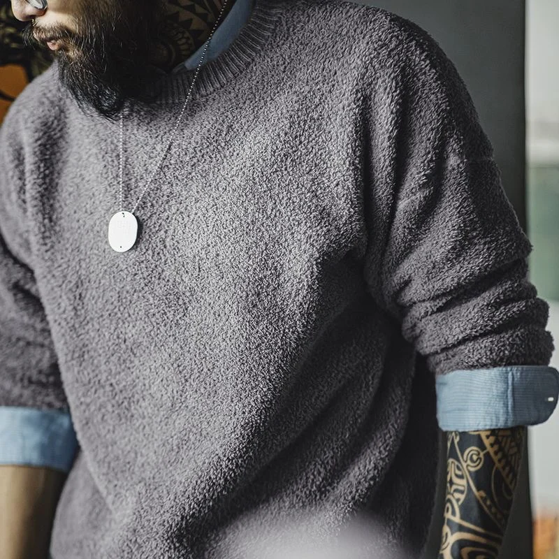 

Maden Men's Fce Lined round Ne Sweater Casual Warmth Vintage American Workwear Sle Overhead ey Loose Fit Autumn Top