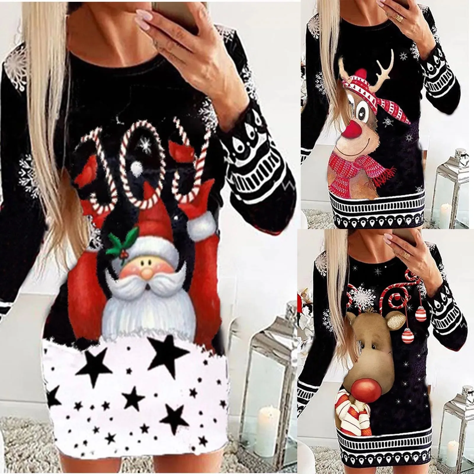 2022 Hot Selling Long Sleeve Round Neck Pullover Sexy Printed Christmas Dress Autumn/Winter New Style Other Dresses