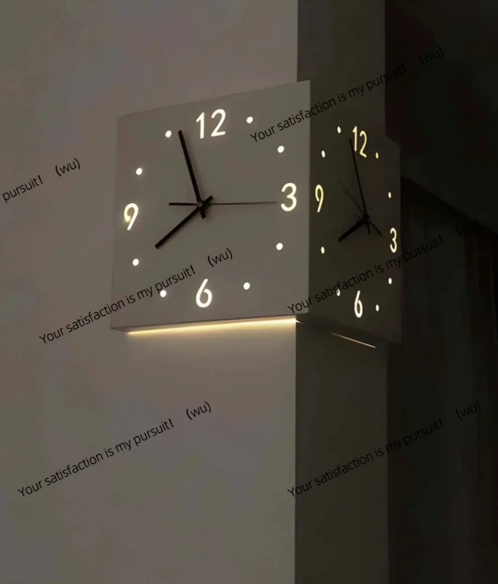 Corner modern and fashionable double-sided luminous wall clock, sensor silent wall clock