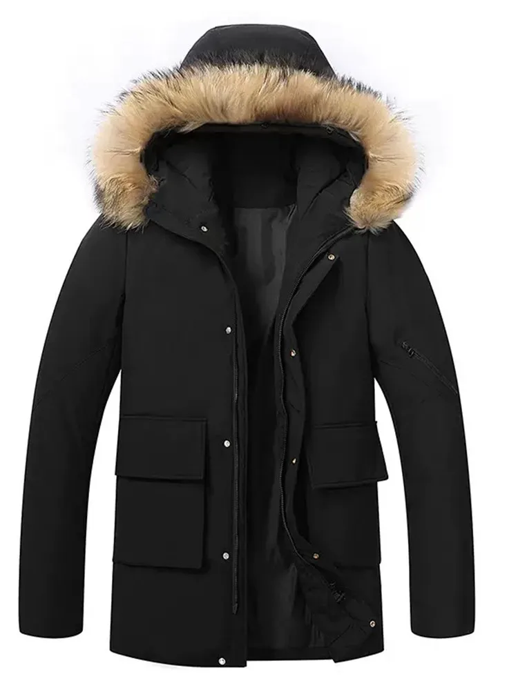 Winter New Fashion Solid Color Thickened Thermal Long Hooded Sweatshirt Men's Casual Loose Sport Plus Size High-Quality Coat