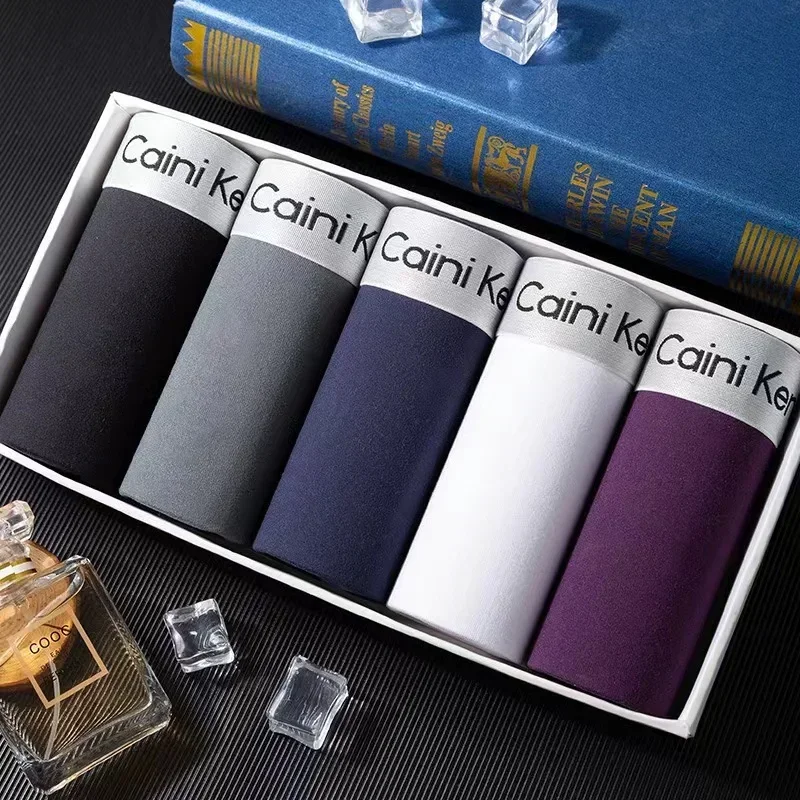 

5Pcs/Men's Shorts Brand Underwear Fashion Trend Sexy Boxer Breathable Soft Boxers Men Classic Black Solid Color Underwear Men