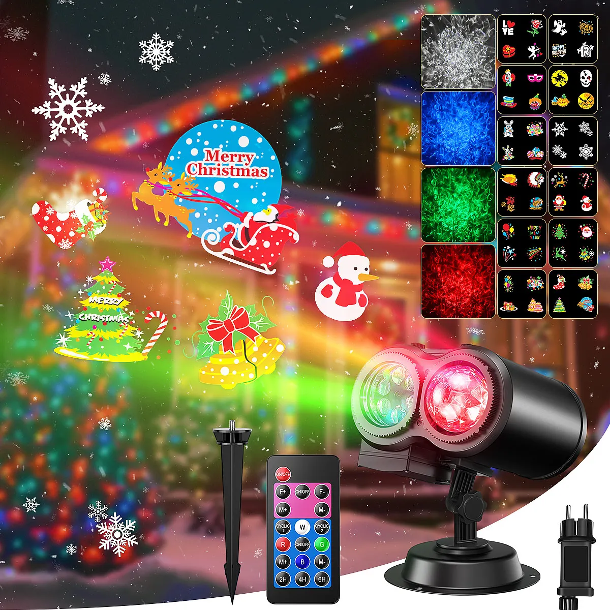 Proiettore di luci natalizie 2 in 1, effetti esterni (modelli + onde oceaniche) con timer, illuminazione natalizia di Halloween per decorazioni per feste