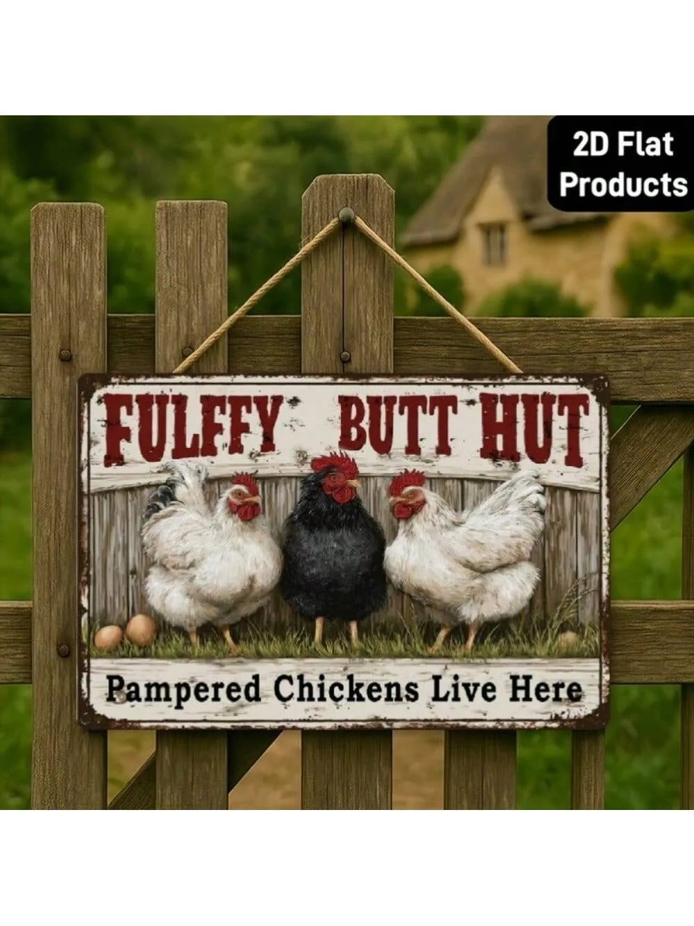 Funny Chicken Puffed Up Butt Hut Metal Sign