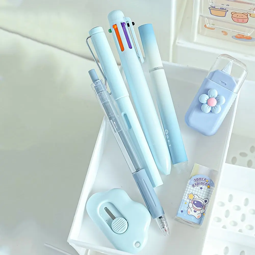 

6Pcs/Set Cartoon School Stationery Set 6 Color Pens Stick Note Student Tools Gift Kit Eraser Large Capacity