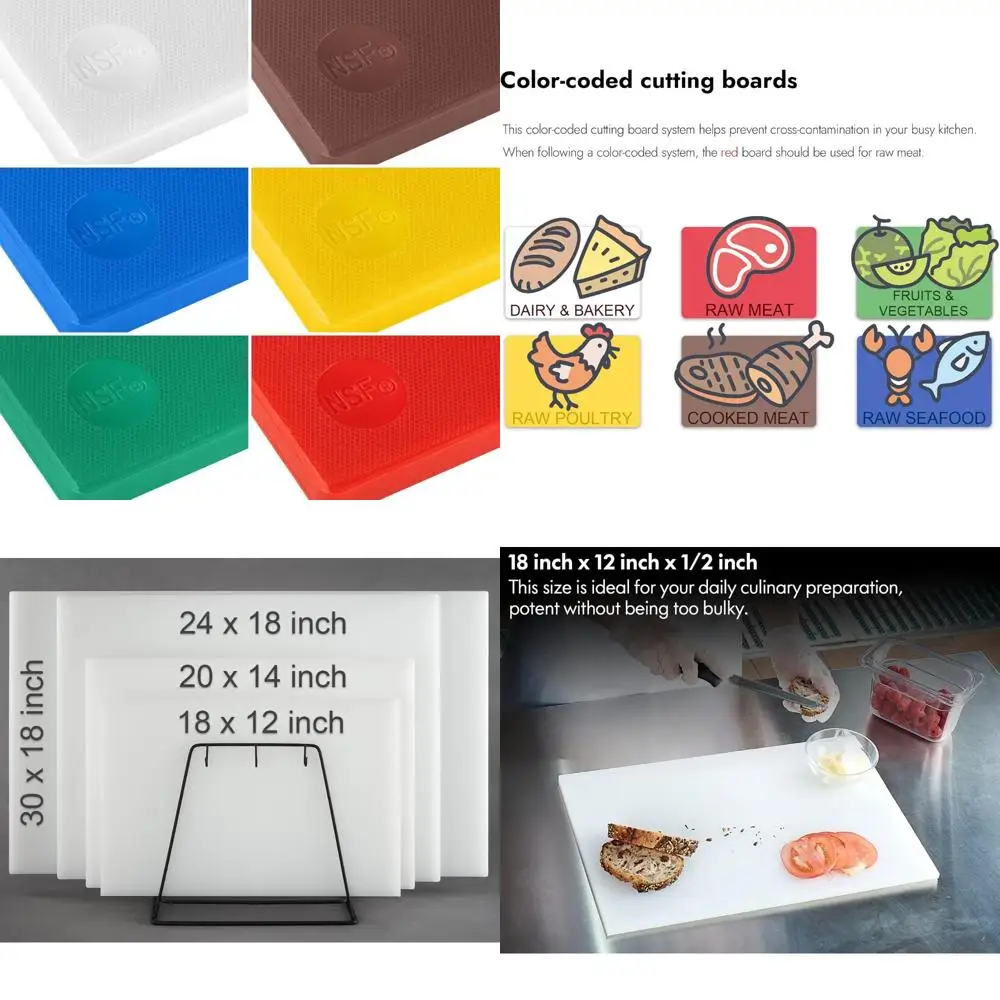 

Набор разделочных досок из пластика с цветовой кодировкой, 6 предметов, 18x12x0,5 дюймов, кухонные разделочные доски с белым, красным, зеленым, синим, желтым