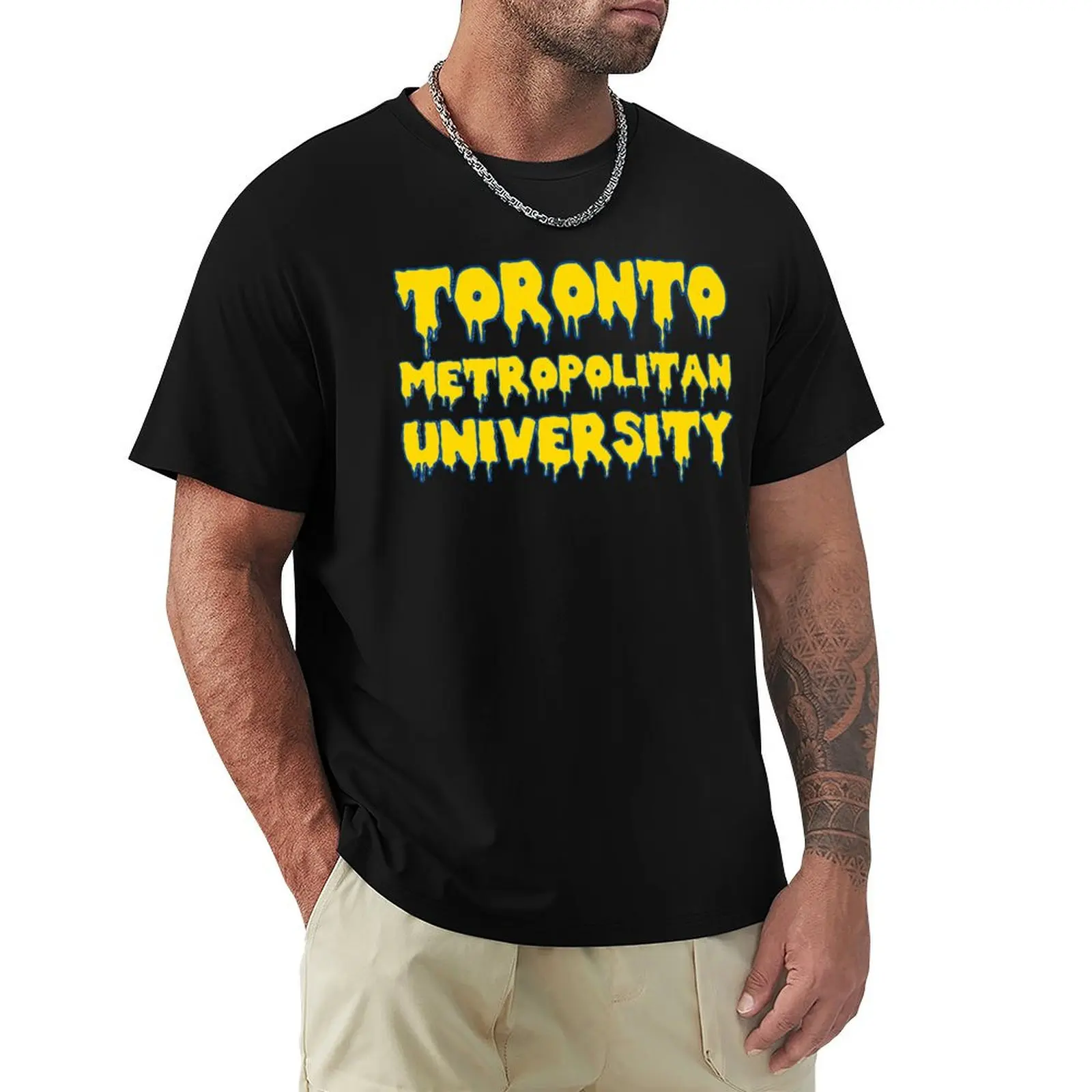 Slime toronto metropolitan university Lettering Yellow and Blue T-Shirt Casual Basic Short Sleeve T-Shirt
