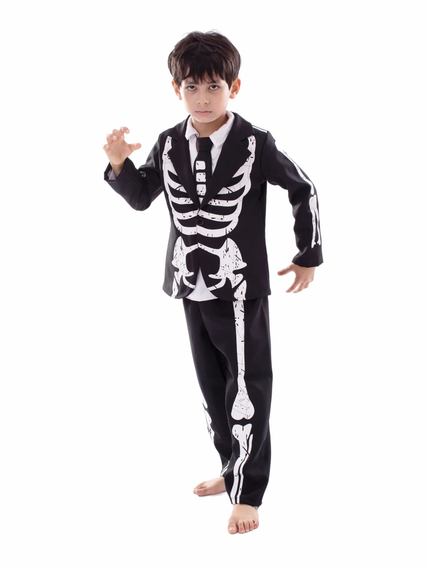 Kids Glow in The Dark Skeleton Costumes for Boys Halloween Fancy Dress Up White Vampire Costume Girls Skeleton Ghost Costume