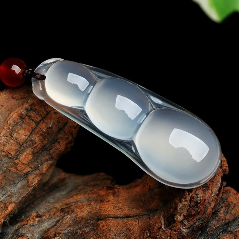 Boutique Women's Ice Seed Fluorescent Agate White Chalcedony String Bean Pendant