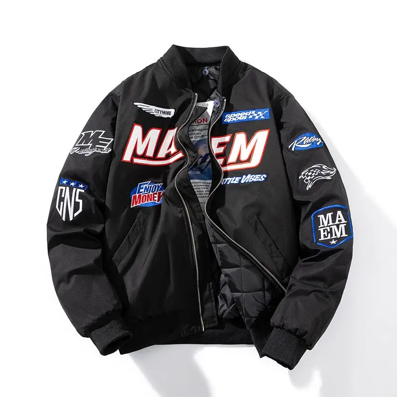 

Утолщенная американская уличная гоночная куртка, мотоциклетная куртка, мужская летне-осенняя куртка-пилот с вышивкой, бейсбольная одежда, куртка-бомбер