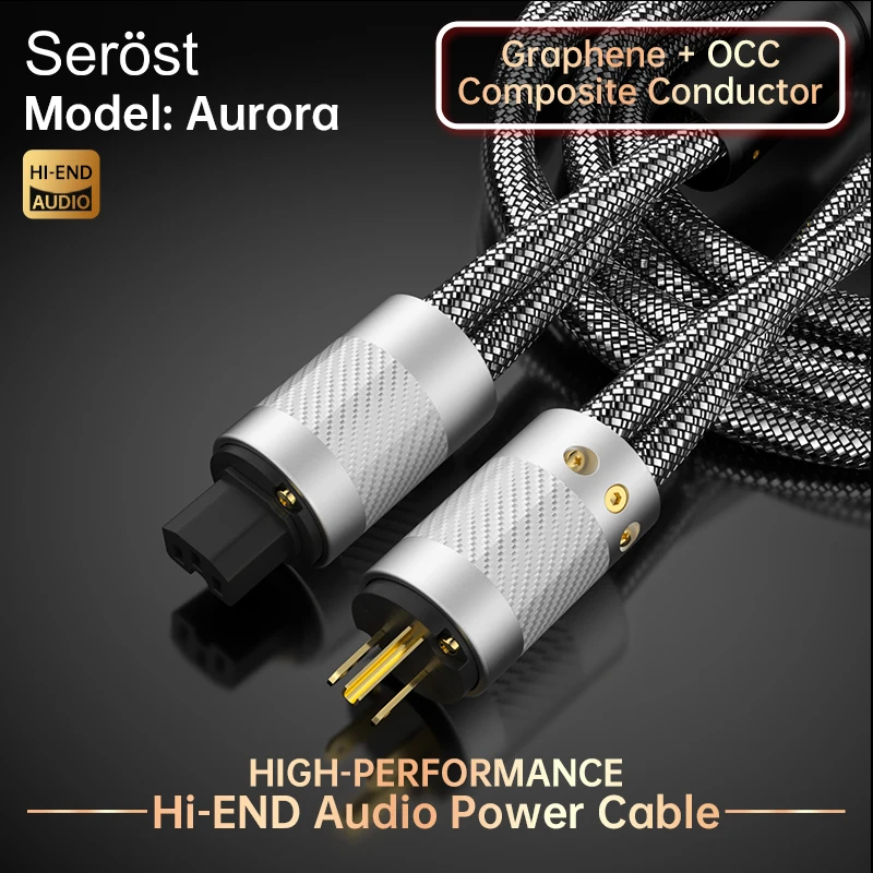 Serost Aurora Hi-End Audio AC Power Cable OCC Graphene Copper for CD Player Decoder Machine Amplifier US EU AU UK to C13 C7 Jack