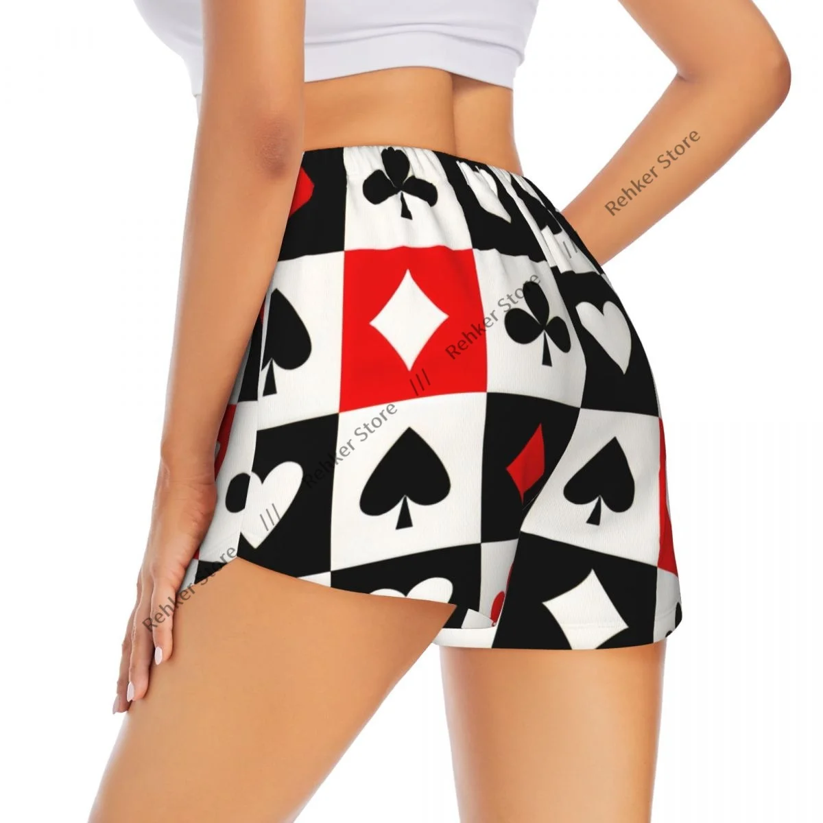 Frauen Yoga Shorts Rot Schwarz Poker Quadrat Plaid Herz Spielkarten Leichte Schnell Trocknend Atmungsaktive Outdoor Laufshorts