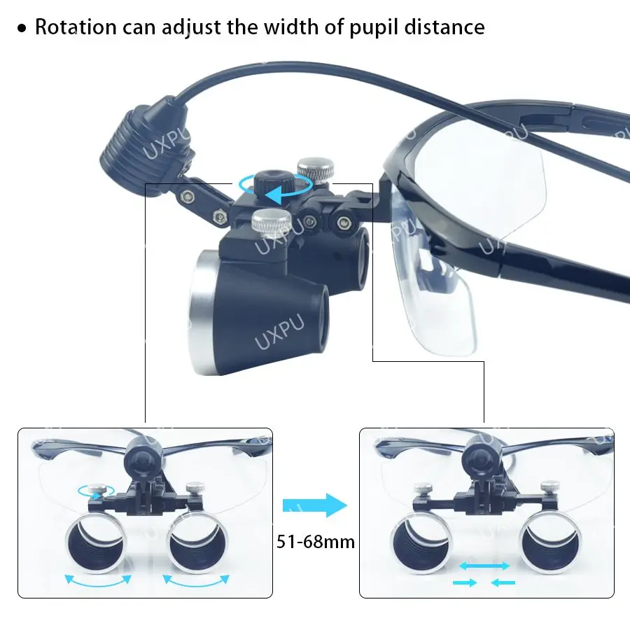 Loupe de lunettes dentaires, loupe médicale réglable, lentille en verre optique, 2.5X/3.5X, lumière LED 3W