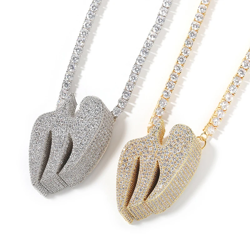 Hip Hop 5A+ CZ Stone Paved Bling Iced Out Swallow Pendants Necklace for Men Women Rapper Jewelry Gold Silver Color