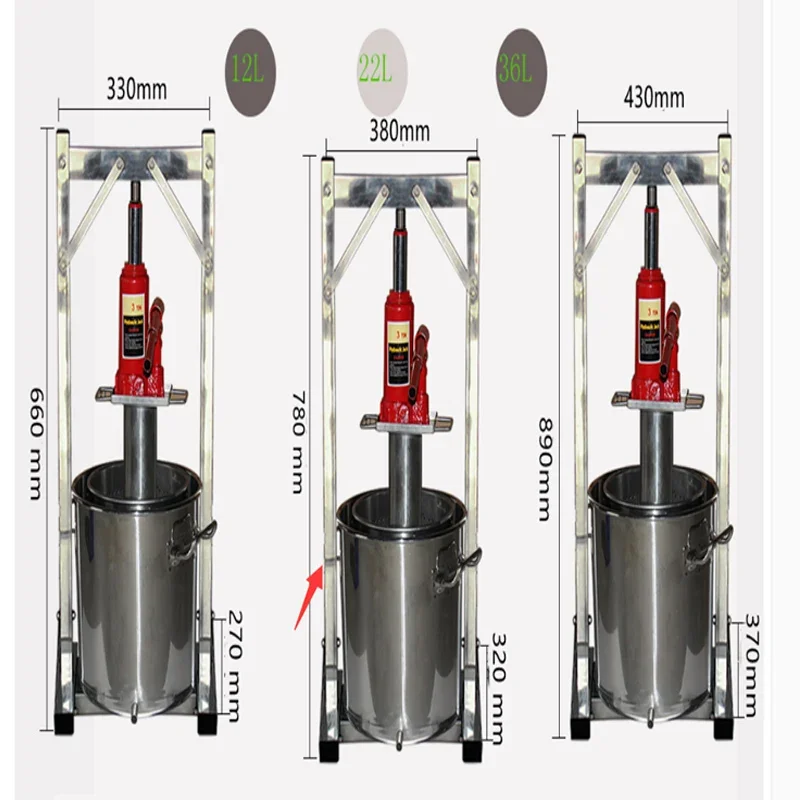 Spremiagrumi idraulico manuale da 22 litri in acciaio inossidabile piccolo spremiagrumi uva arancia spremiagrumi frutta presser12L/22L/36L