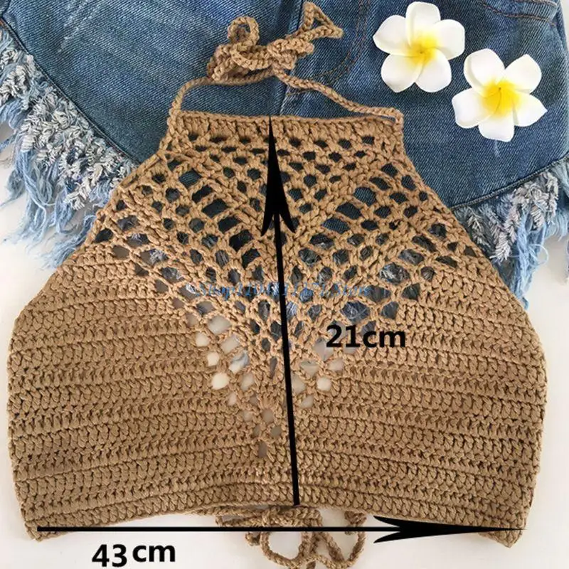 P9FC Triangle Top Woman Hollow Out Swimsuit Crochet Black Top Sexy Swimming Bra Large Female Swimwear Durable
