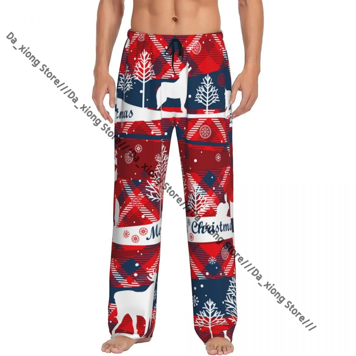 

Men's Casual Pajama Sleeping Pants Merry Christmas And Happy New Year Pattern Lounge Loose Trousers Comfortable Nightwear