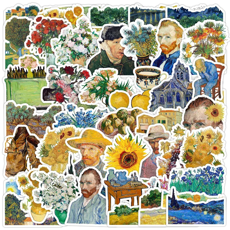 50Pcs Van Gogh Art Painting Stickers Vintage Aesthetic Graffiti Decals Waterproof DIY Decor for Phone Laptop Notebook Guitar