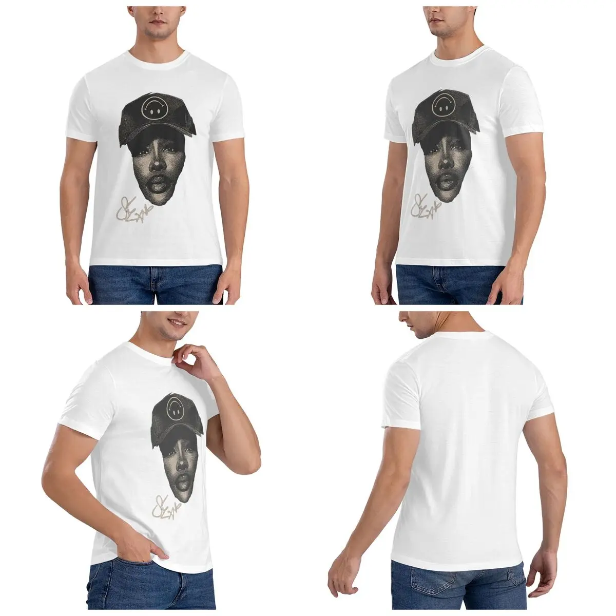 Camiseta Sza Smile para hombre, camisetas de gran tamaño a la moda, camisetas de algodón con cuello redondo para hombre, camisetas cortas de verano para hombre