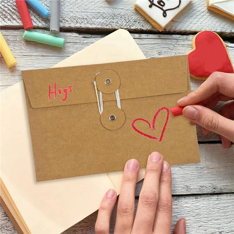 Compact 80 Pcs Kraft Paper Envelopes With String Tie Closure Project Pockets Document Organizer, 4.53 X 6.7 Inches (Brown)