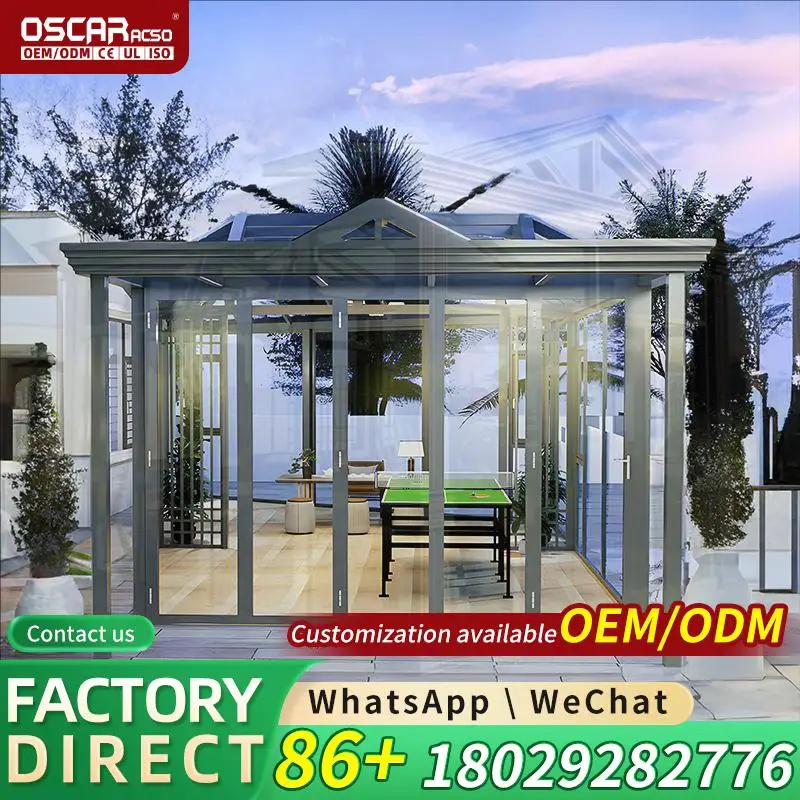 Custom Aluminum Alloy Frame Sunroom Insulated Glass House Prefab Energy Efficient Thermal Conservatory Florida Backyard Garden V