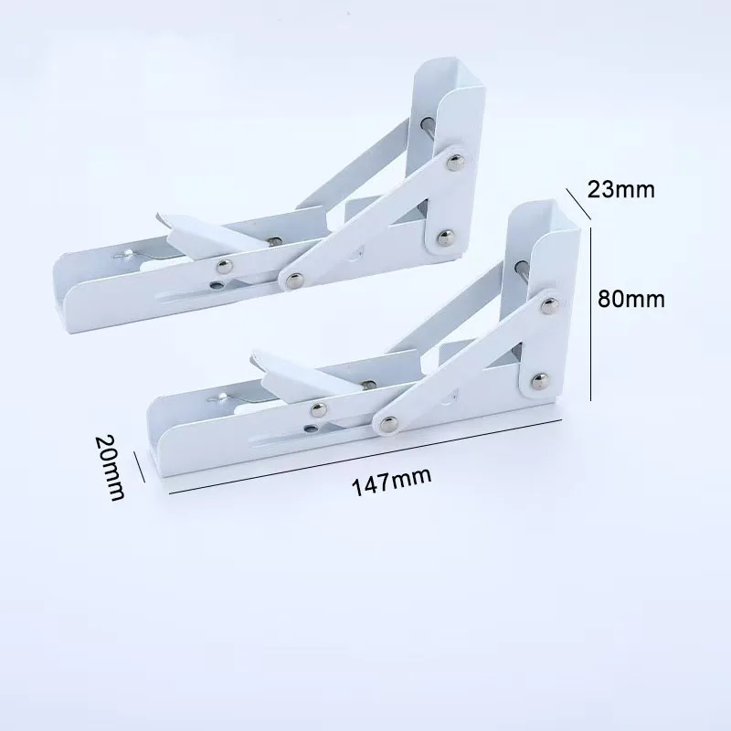 White 6 Inch Folding Shelf Brackets Metal Collapsible Wall-Mounted Brackets Space-Saving DIY Foldable Shelf for Table Work Bench
