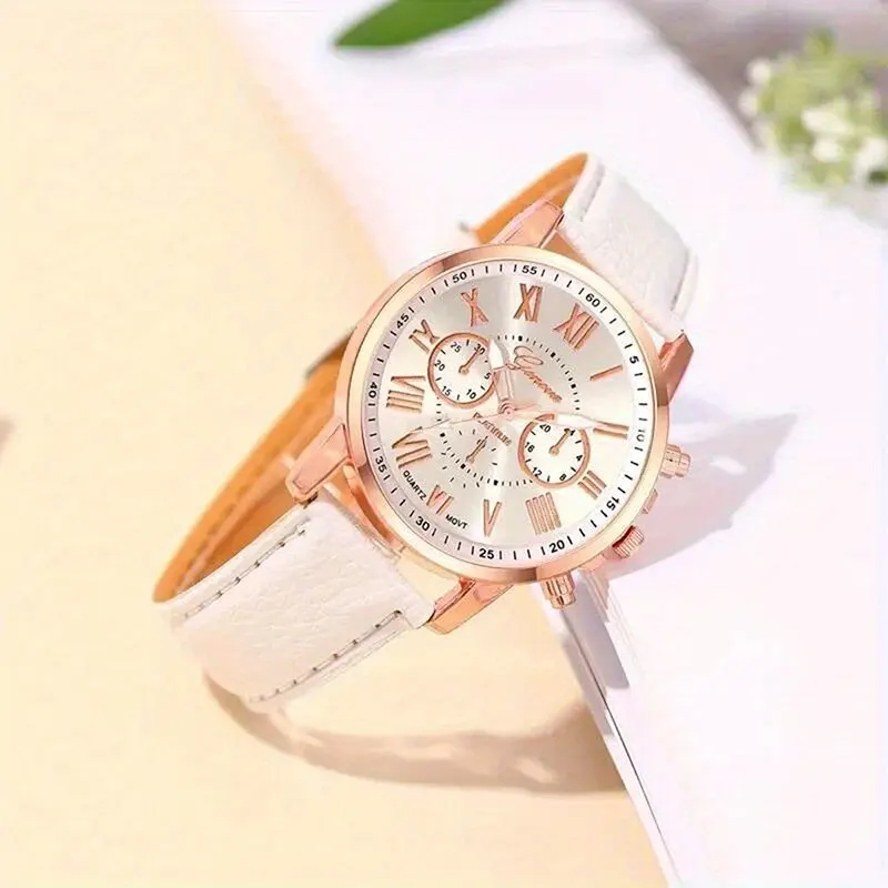 6PCS Fashion Women Watches Ladies Business White Leather Quartz Watch Womens Butterfly Necklace Earrings Bracelet Wristwatch