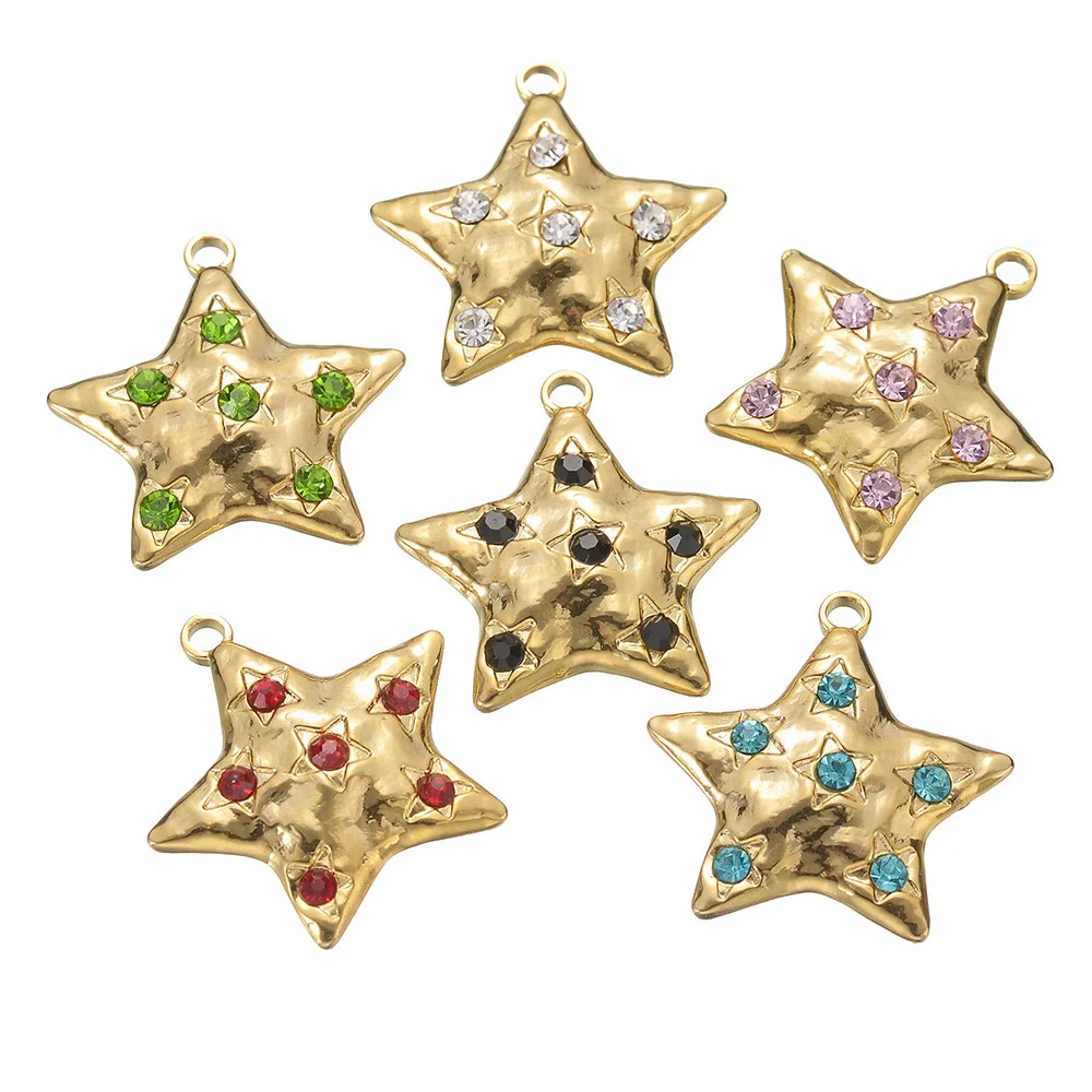 3Pcs Stainless Steel Gold Color Vintage Star Charms DIY Jewelry Making Necklaces Bracelet Wholesale