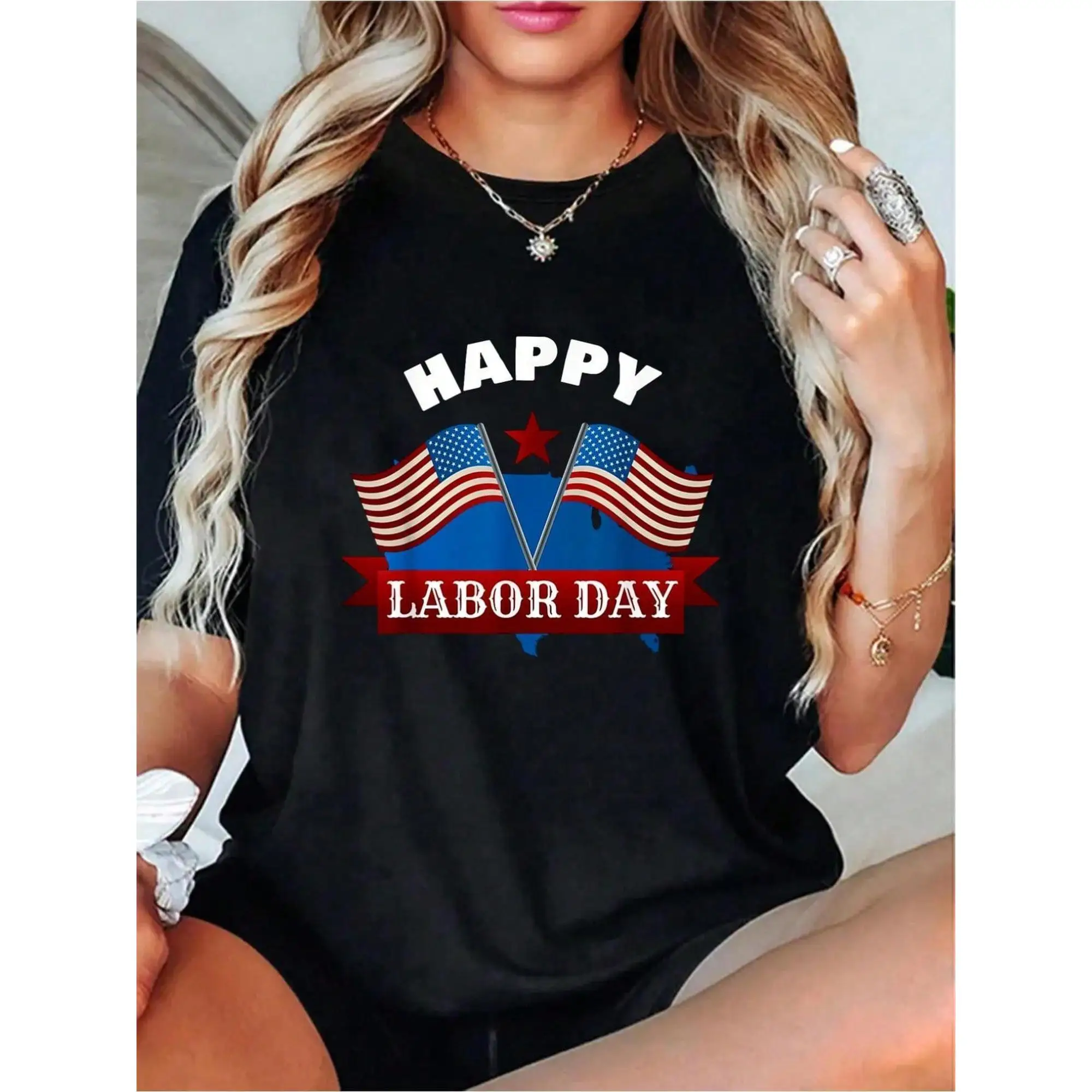 

Men Women Happy Labor Day T-Shirt American Flag Print Pullover Patriotic Holiday Casual Short Sleeve Top