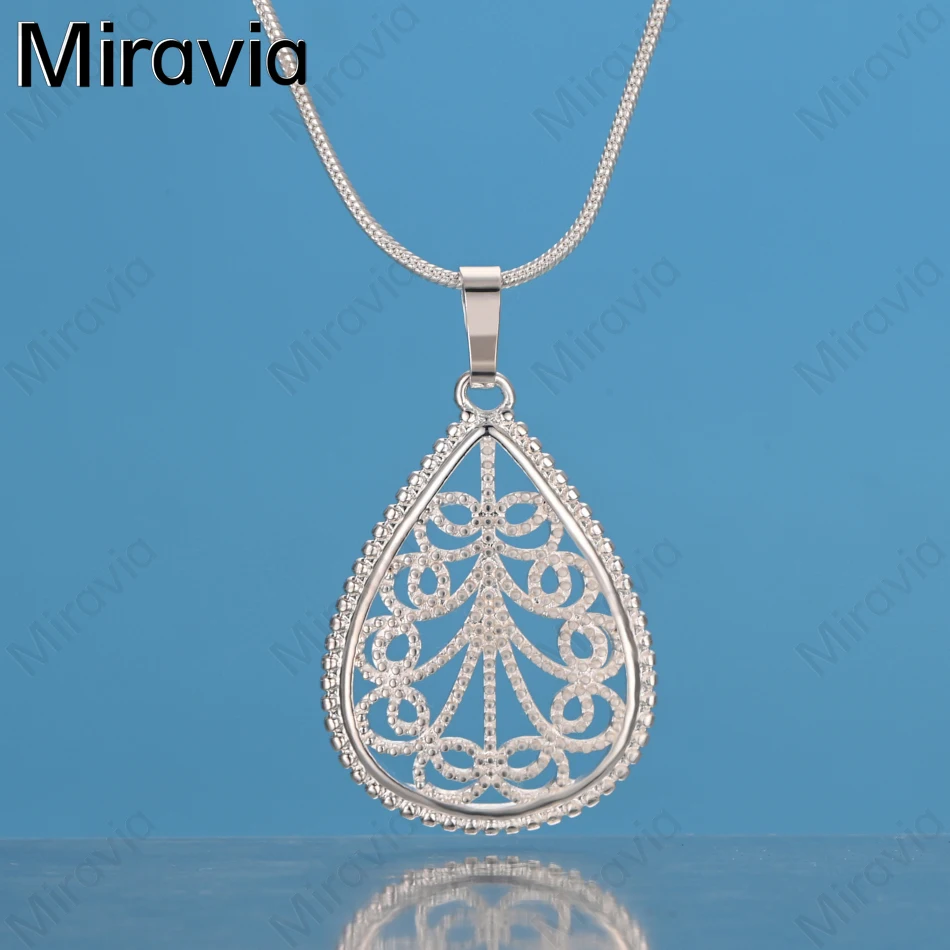 

Miravia 925 Sterling Silver Teardrop Engraved Pattern Pendant Necklace For Women, Personalized Accessory, Gift, Jewelry