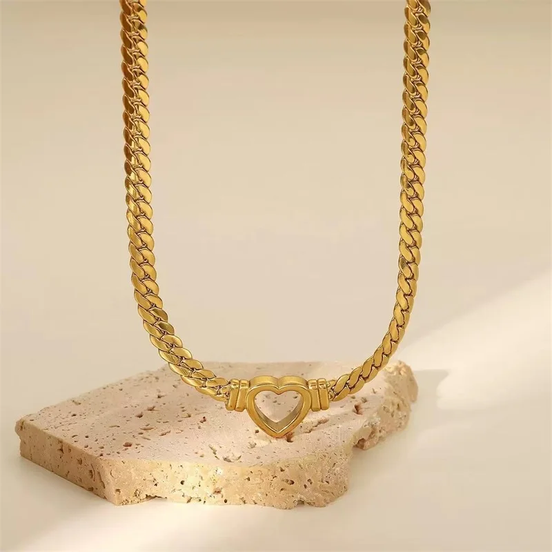 GANEMLY 316L Edelstahl Hohl Herz Halskette Armbänder Wasserdicht Schmuck Charme Metallic Gold Farbe Kette Mode Dame Geschenk – Detail 13
