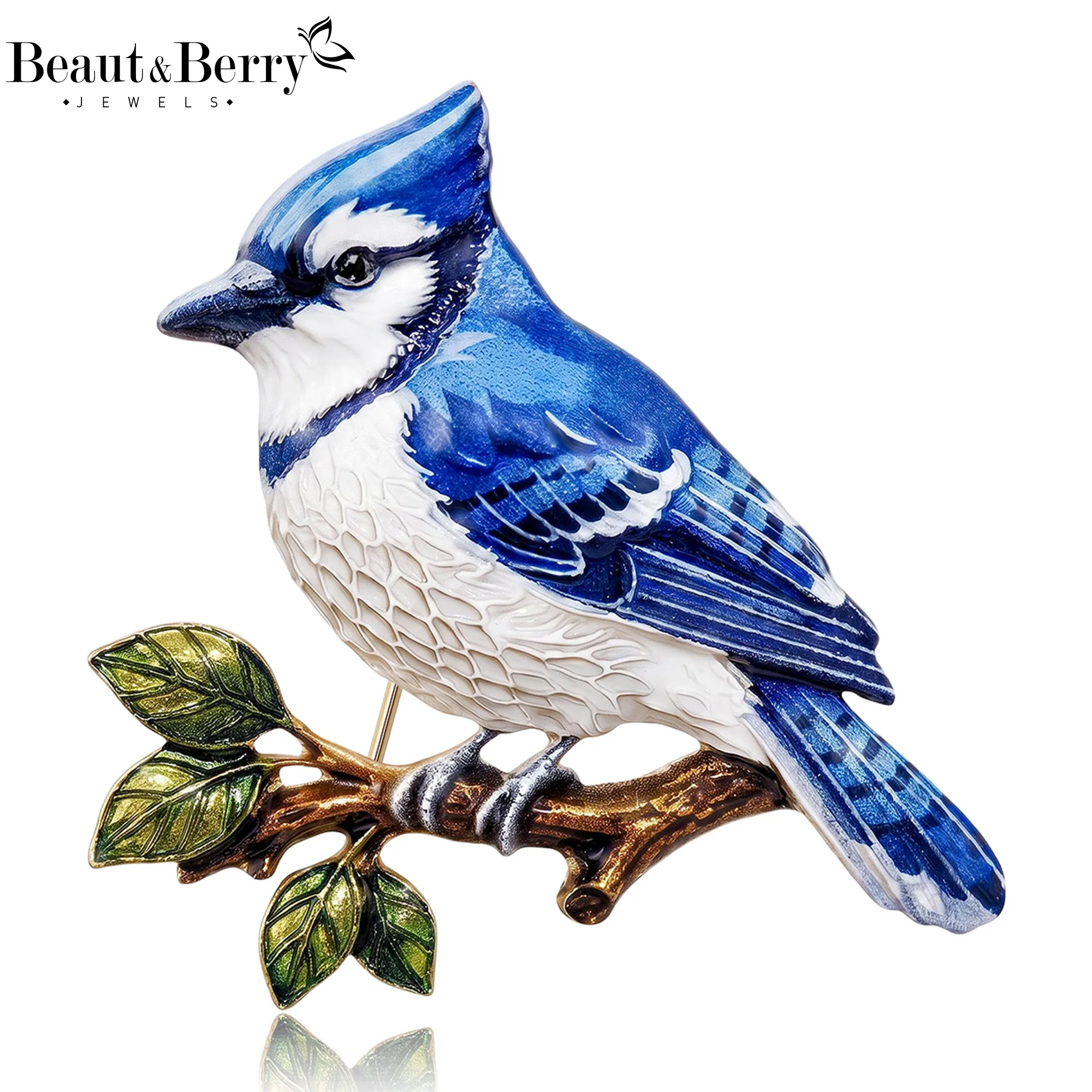 Beaut&Berry Luxury Enamel Blue Jay Brooches for Women Unisex Birds Animal Pins Casual Party Jewelry Accessories Gifts Decoration