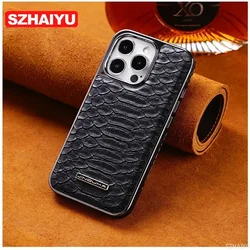 Luxury Python Texture Leather Electroplating Phone Case For iPhone 15 14 13 12 16 17 Pro Max Back Cover with Built-in Flannel