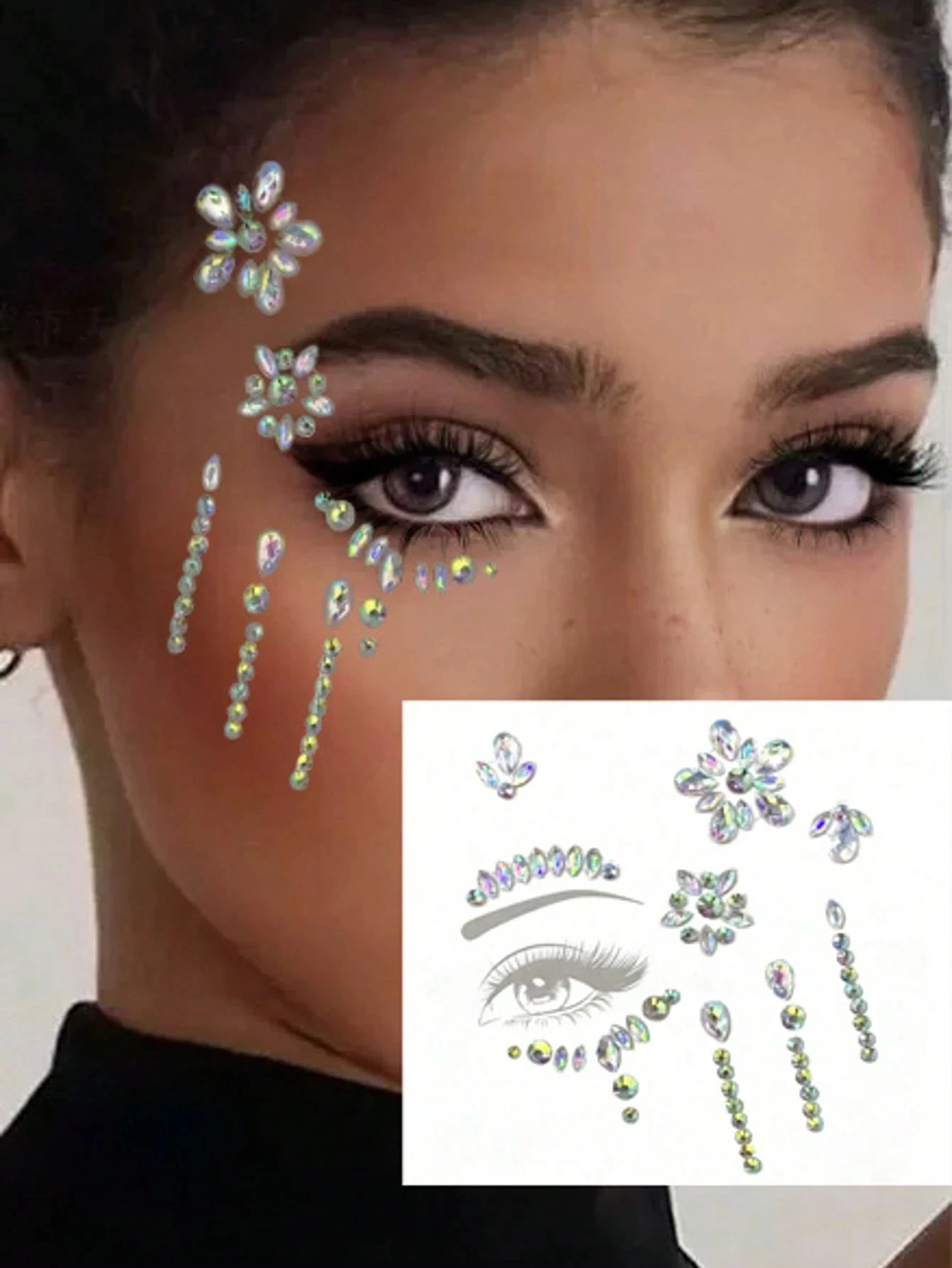 1/3 قطعة مجوهرات عين حجر الراين المثيرة ، ملصقات ديكور من حجر الراين المتلألئ ، مادة ABS ، مكياج تنكري لمهرجان الموسيقى