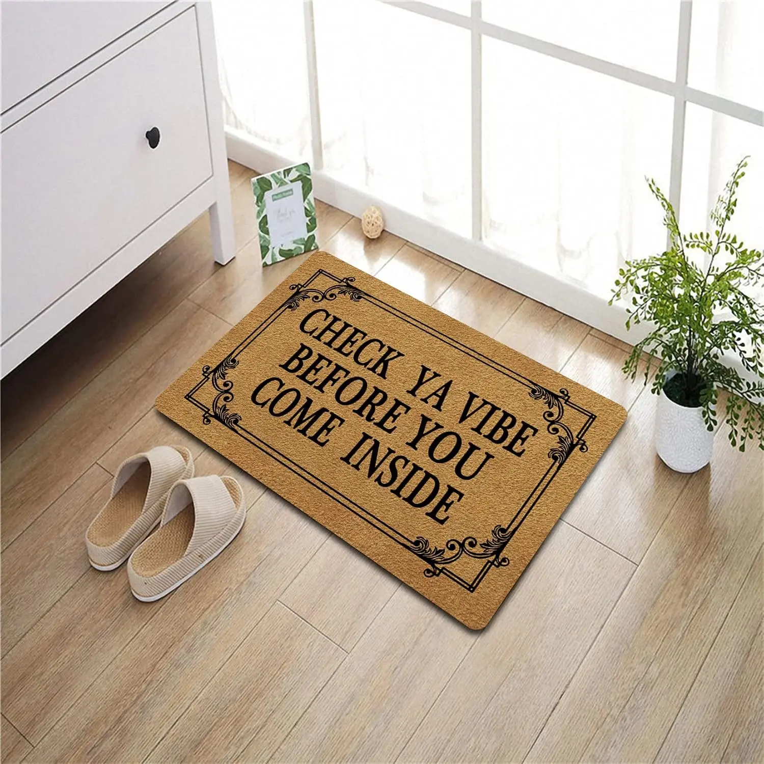 Funny Welcome Doormat Check Ya Vibe Before You Come Inside Pattern Non Slip Entrance Rug Personalized Indoor Kitchen Floor Mat