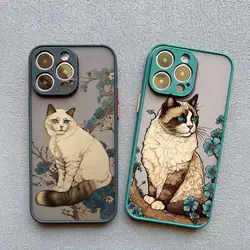 Japanese Anime Style Case For iPhone 16 14 15 Plus Pro Max XS X XR SE2 Cat Case For iPhone 7 8 11 12 13 Mini Shockproof Covers
